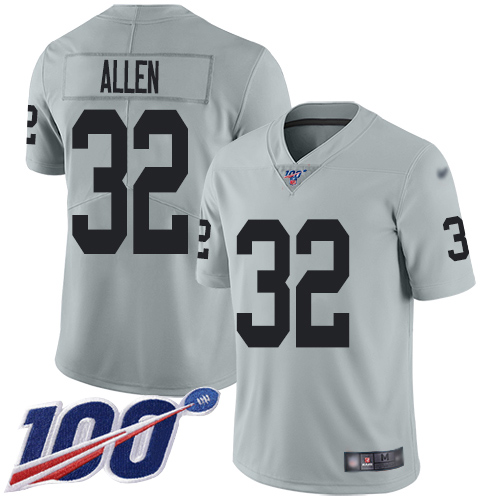 Men Oakland Raiders Limited Silver Marcus Allen Jersey NFL Football #32 100th Season Inverted Legend Jersey